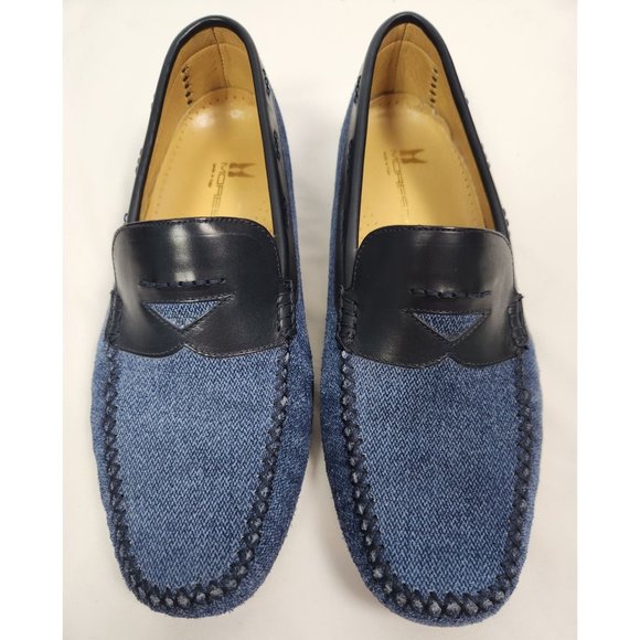 Moreschi Men\'s Sz. 7.5 Navy Blue Micro Chevron Leather Driver Loafers main image 4